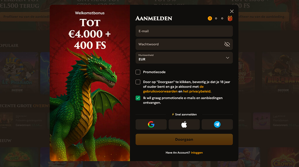DragoBet Casino Registratie