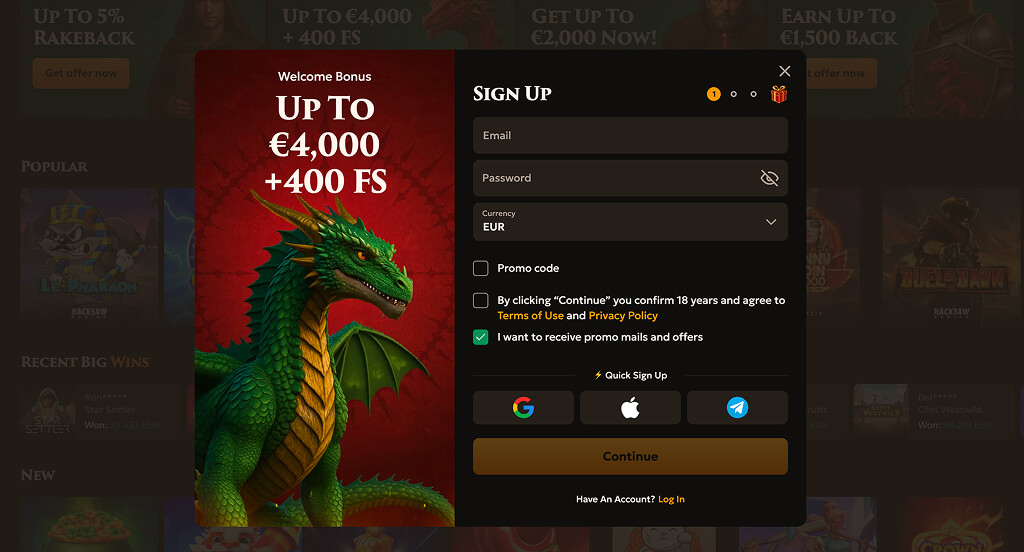 DragoBet Casino Registration