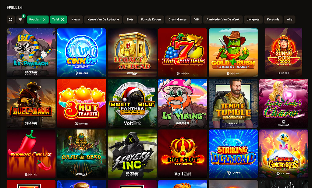 Lobby van DragoBet Casino met slots, live tafels en crashgames